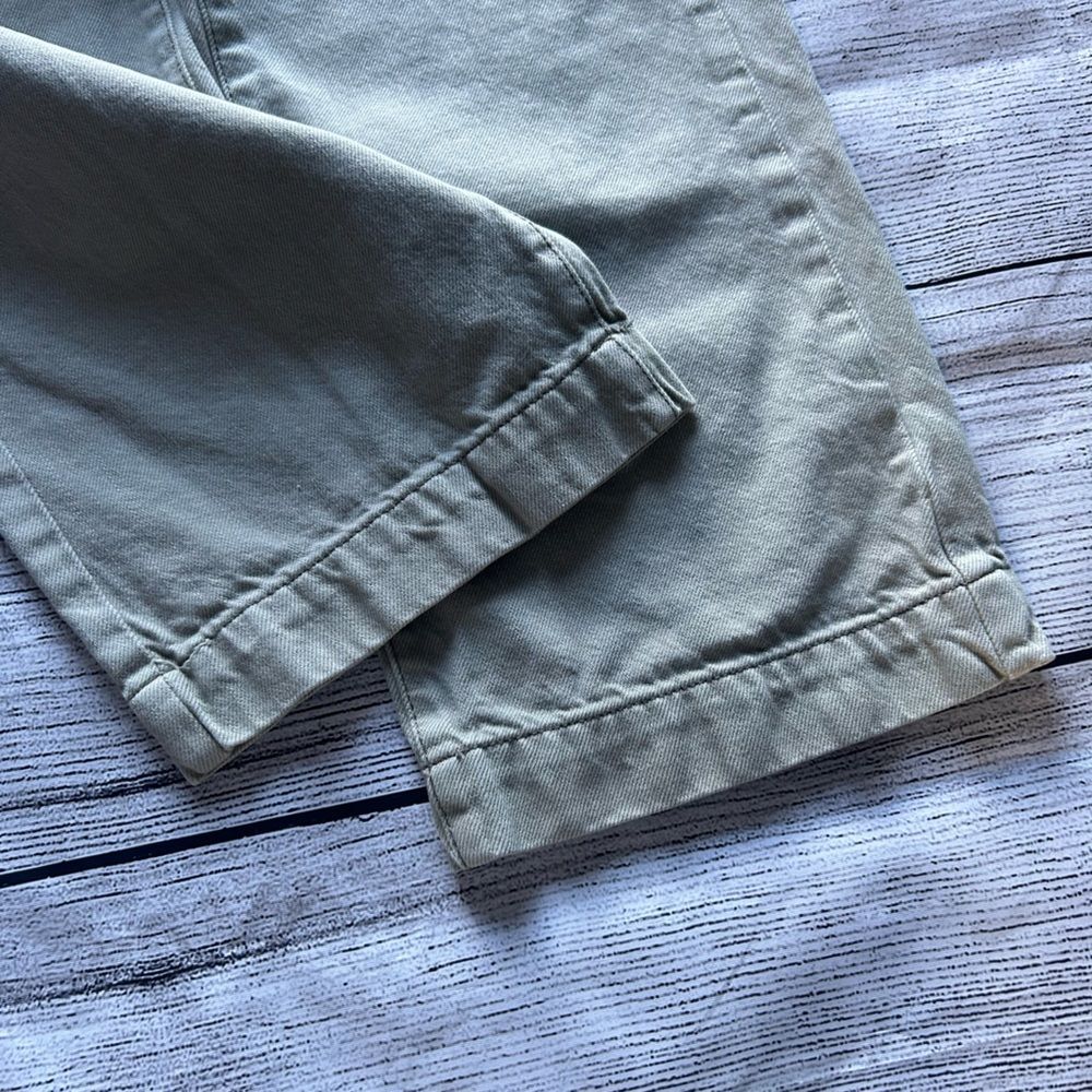 American Eagle Wide Leg Crop button fly patch pockets green jeans size 2 regular - Picture 3 of 15